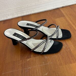 Vintage Stuart Weitzman Black Strappy y2k kitten heels with rhinestones